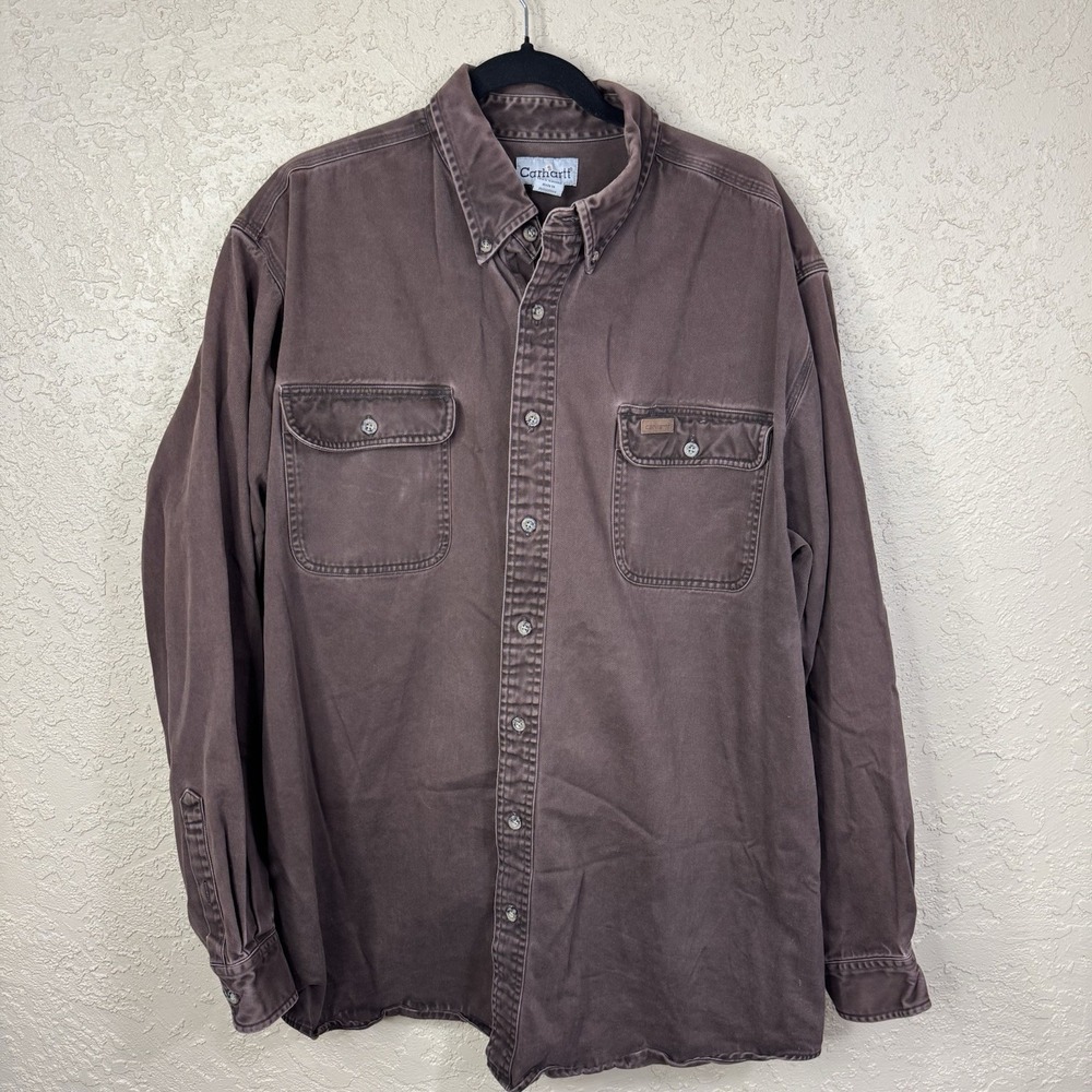 Carhartt Vintage Work Shirt Mens XL Brown Faded Distressed Button Down Cotton